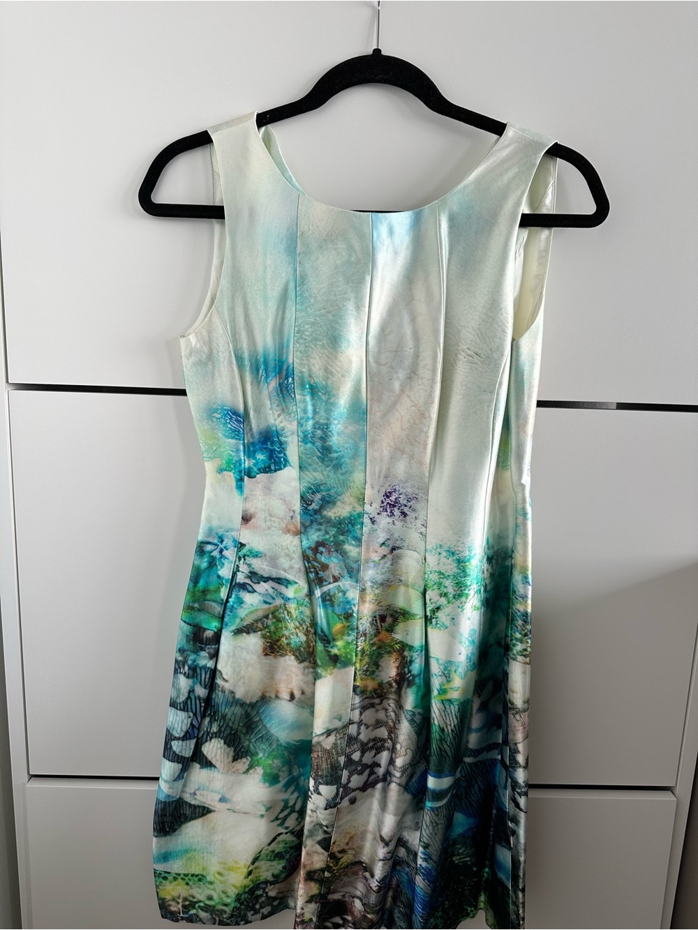 Zara Aqua Multi-Green Printed Sleeveless Midi Dress